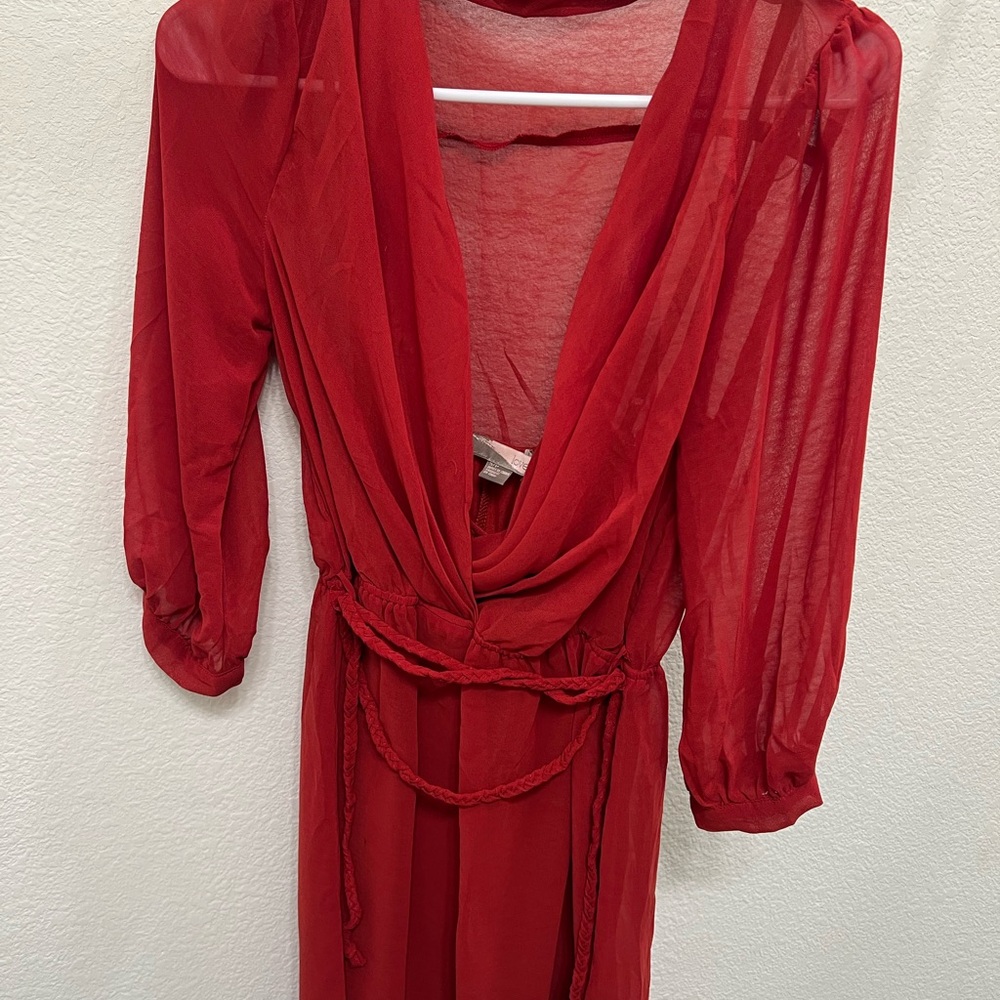 Forever 21 Vibrant Red Long Sleeve Dress